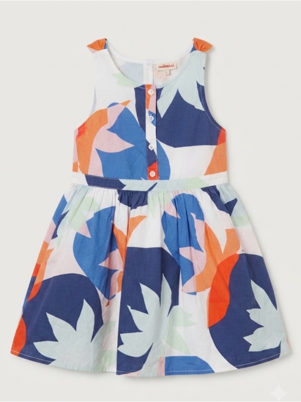 Catimini Blue & Orange Floral Print Cotton Dress for Girls